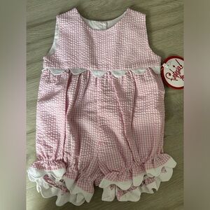 NWT Fantasia Pink seersucker Baby Romper with White trim-18 mos.